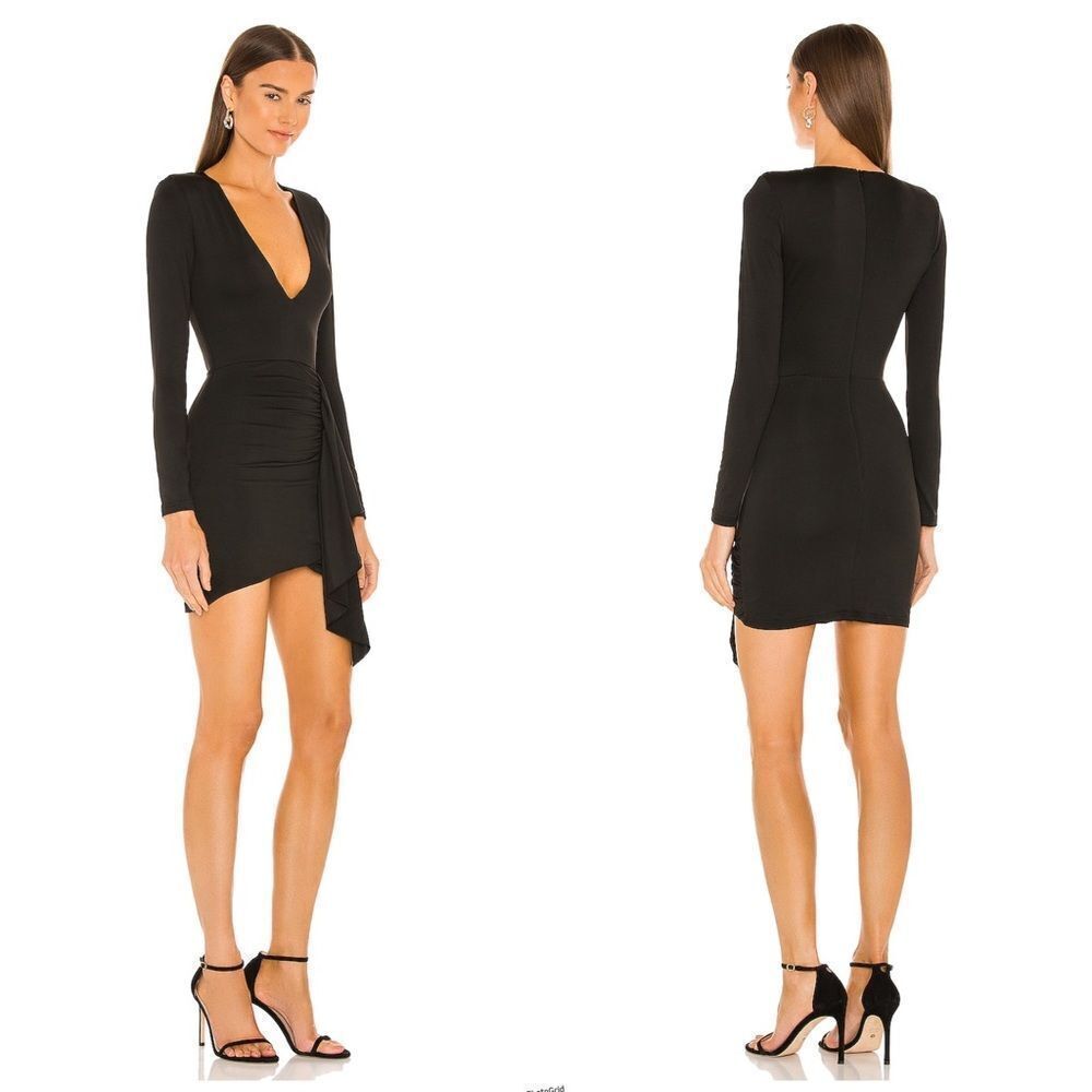 Revolve Superdown Black martyna deep v Long Sleeve Dress